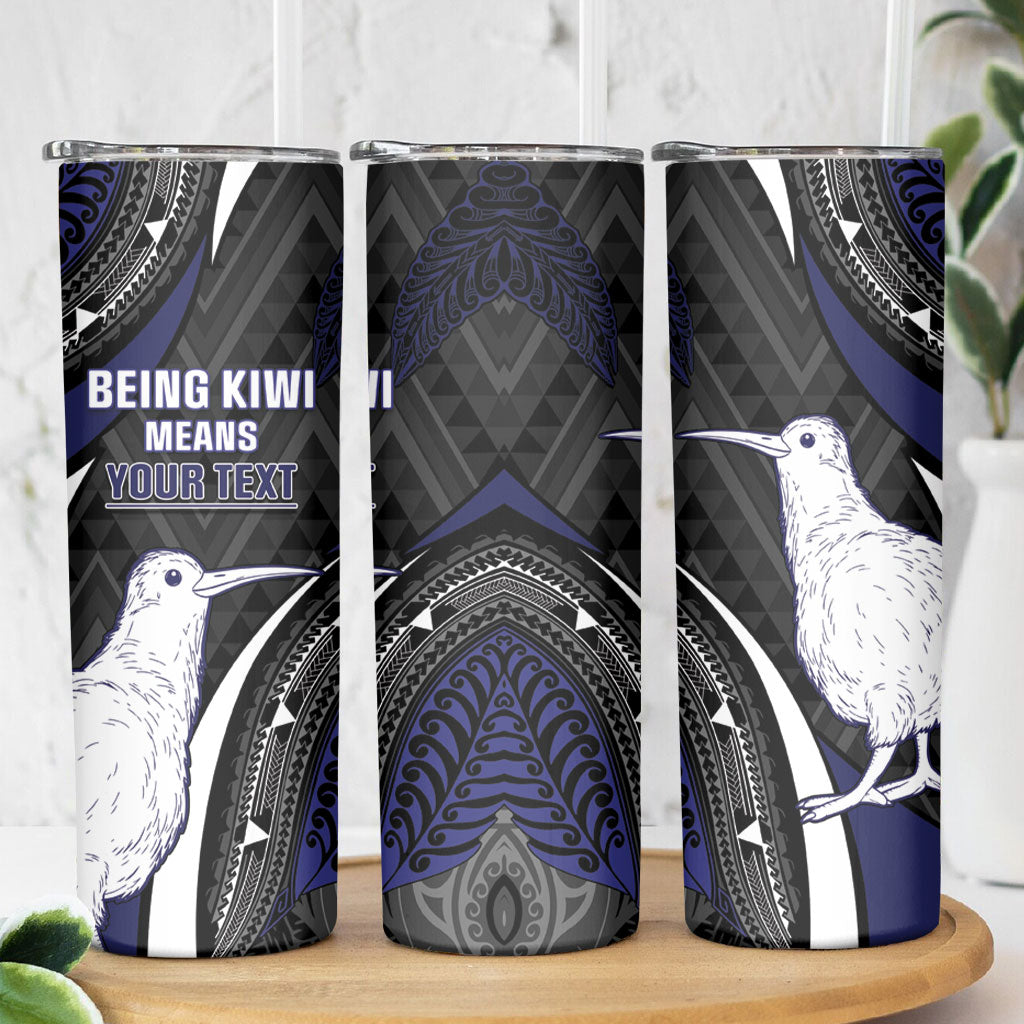 Personalised New Zealand Kiwi Skinny Tumbler Silver Fern Tribal Pattern