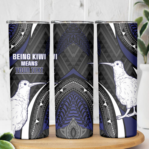 Personalised New Zealand Kiwi Skinny Tumbler Silver Fern Tribal Pattern