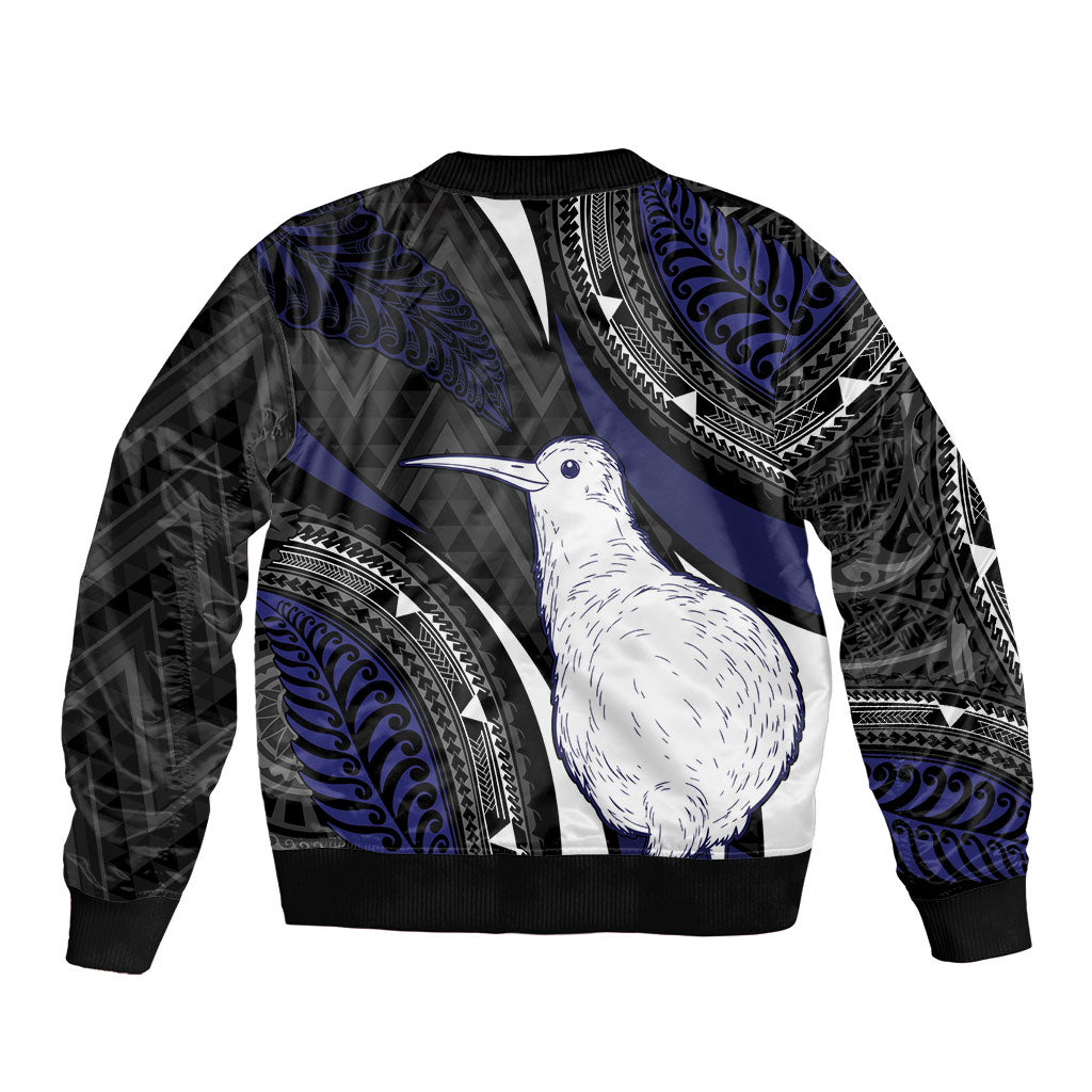 Personalised New Zealand Kiwi Sleeve Zip Bomber Jacket Silver Fern Tribal Pattern