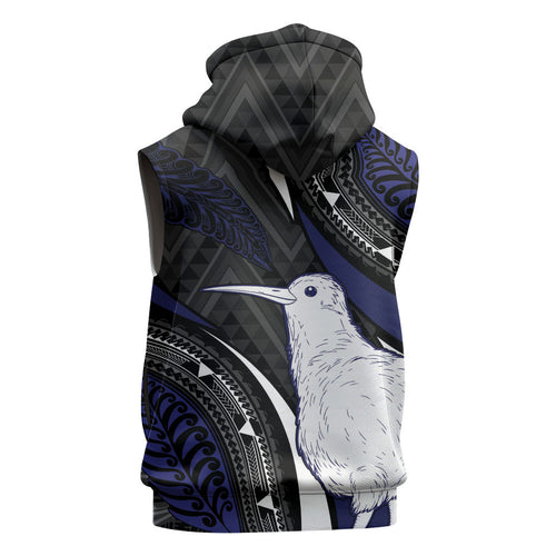 Personalised New Zealand Kiwi Sleeveless Hoodie Silver Fern Tribal Pattern