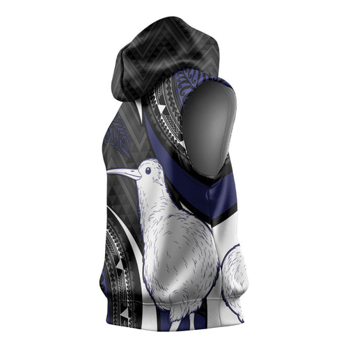 Personalised New Zealand Kiwi Sleeveless Hoodie Silver Fern Tribal Pattern