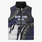 Personalised New Zealand Kiwi Sleeveless Puffer Jacket Silver Fern Tribal Pattern