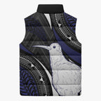Personalised New Zealand Kiwi Sleeveless Puffer Jacket Silver Fern Tribal Pattern