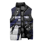 Personalised New Zealand Kiwi Sleeveless Puffer Jacket Silver Fern Tribal Pattern