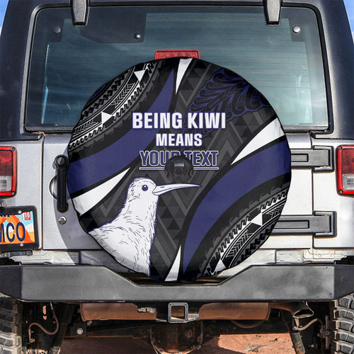 Personalised New Zealand Kiwi Spare Tire Cover Silver Fern Tribal Pattern