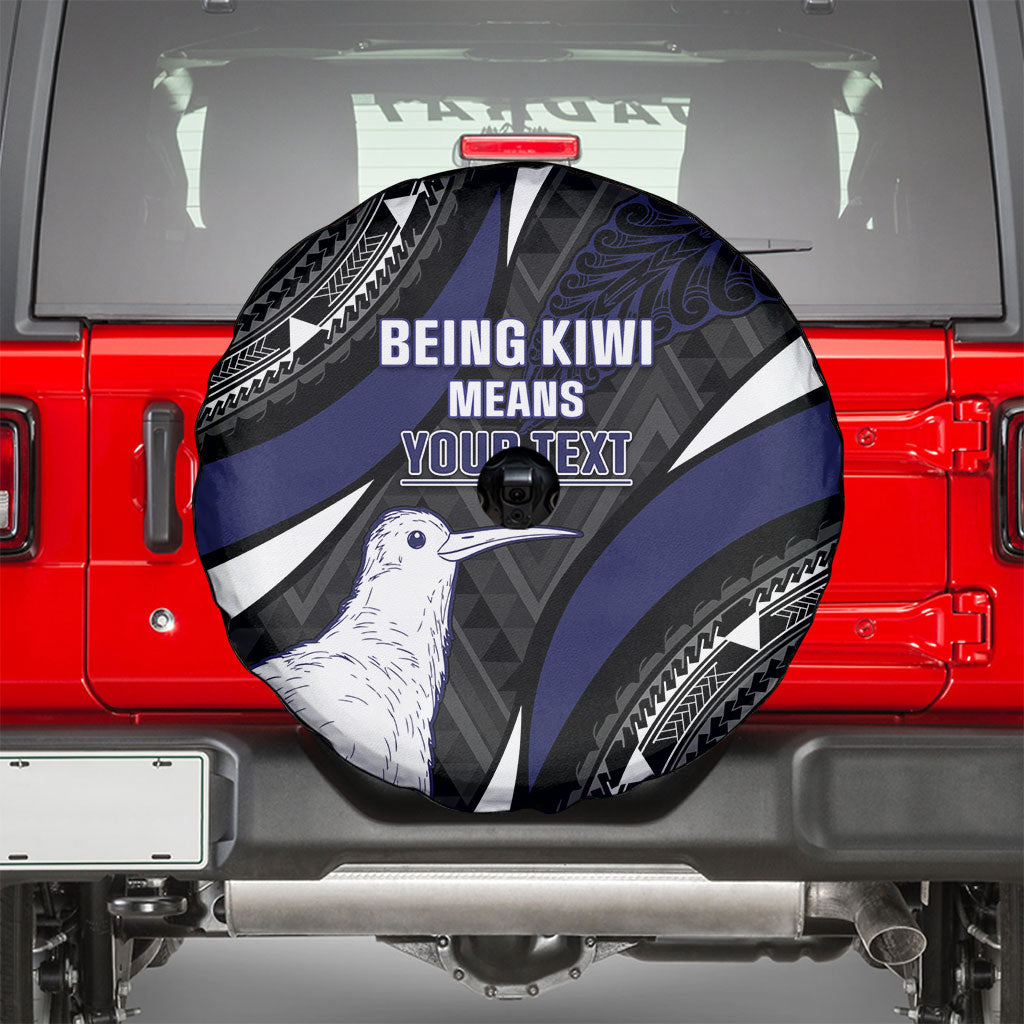 Personalised New Zealand Kiwi Spare Tire Cover Silver Fern Tribal Pattern
