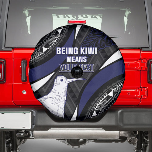 Personalised New Zealand Kiwi Spare Tire Cover Silver Fern Tribal Pattern