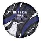 Personalised New Zealand Kiwi Spare Tire Cover Silver Fern Tribal Pattern