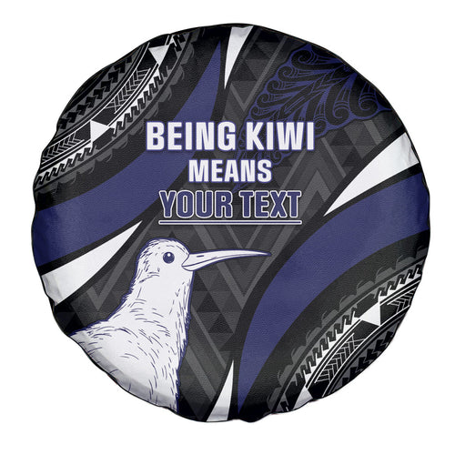 Personalised New Zealand Kiwi Spare Tire Cover Silver Fern Tribal Pattern