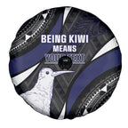 Personalised New Zealand Kiwi Spare Tire Cover Silver Fern Tribal Pattern