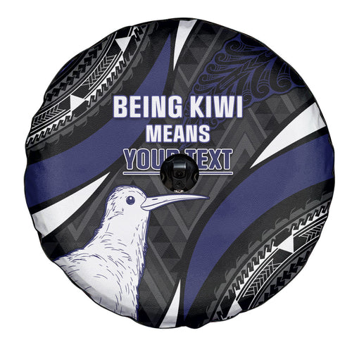 Personalised New Zealand Kiwi Spare Tire Cover Silver Fern Tribal Pattern