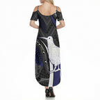 Personalised New Zealand Kiwi Summer Maxi Dress Silver Fern Tribal Pattern