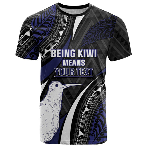 Personalised New Zealand Kiwi T Shirt Silver Fern Tribal Pattern