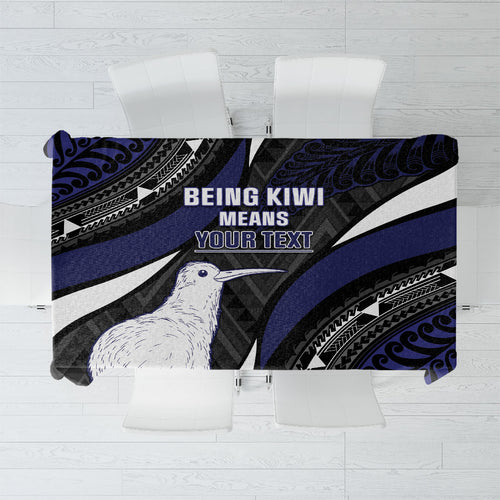 Personalised New Zealand Kiwi Tablecloth Silver Fern Tribal Pattern