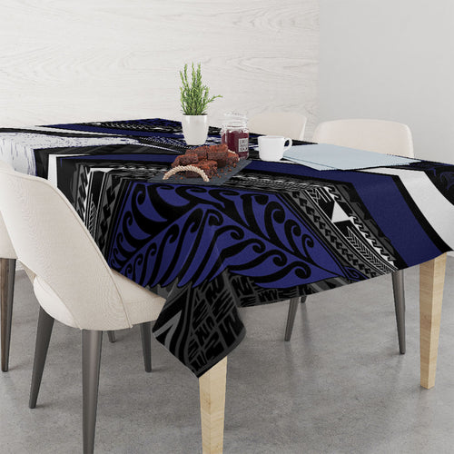 Personalised New Zealand Kiwi Tablecloth Silver Fern Tribal Pattern