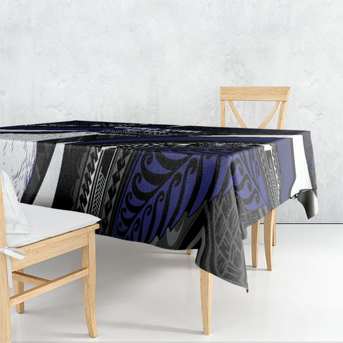 Personalised New Zealand Kiwi Tablecloth Silver Fern Tribal Pattern