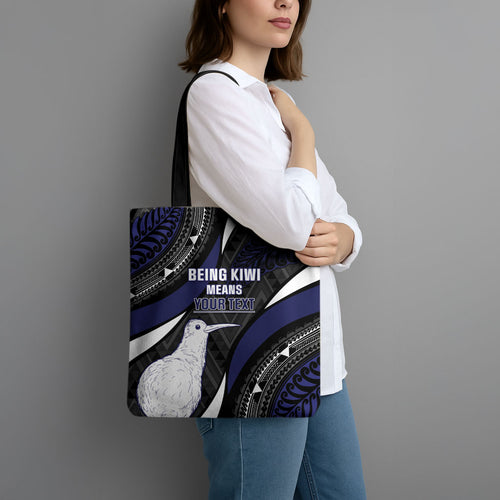 Personalised New Zealand Kiwi Tote Bag Silver Fern Tribal Pattern
