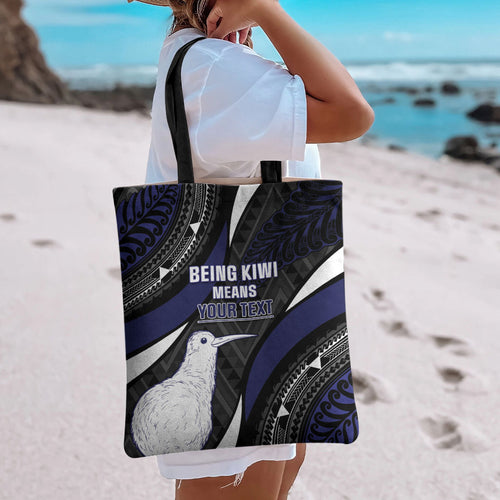 Personalised New Zealand Kiwi Tote Bag Silver Fern Tribal Pattern