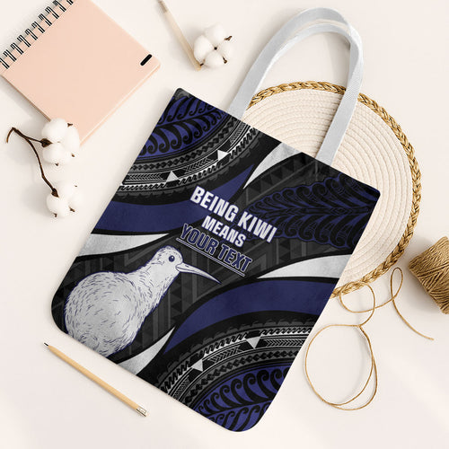 Personalised New Zealand Kiwi Tote Bag Silver Fern Tribal Pattern