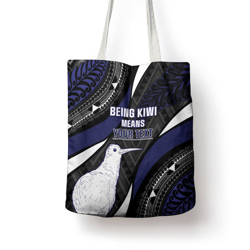 Personalised New Zealand Kiwi Tote Bag Silver Fern Tribal Pattern