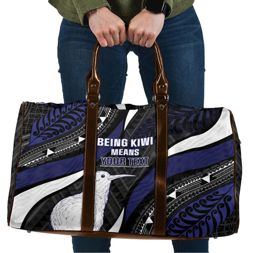 Personalised New Zealand Kiwi Travel Bag Silver Fern Tribal Pattern