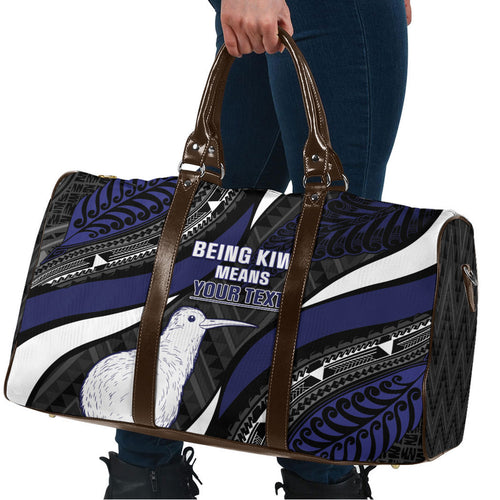 Personalised New Zealand Kiwi Travel Bag Silver Fern Tribal Pattern