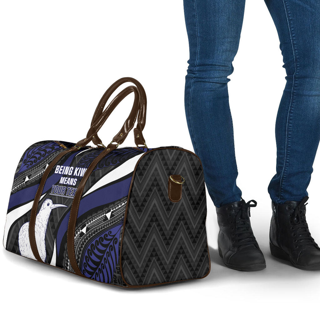 Personalised New Zealand Kiwi Travel Bag Silver Fern Tribal Pattern