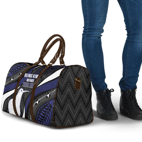 Personalised New Zealand Kiwi Travel Bag Silver Fern Tribal Pattern