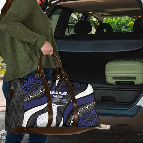 Personalised New Zealand Kiwi Travel Bag Silver Fern Tribal Pattern