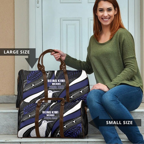 Personalised New Zealand Kiwi Travel Bag Silver Fern Tribal Pattern