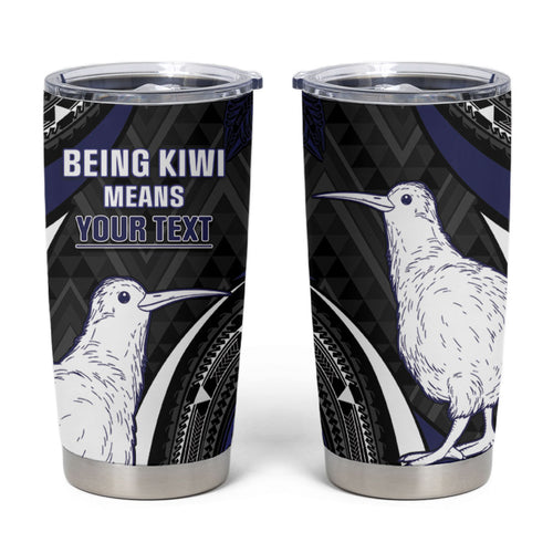 Personalised New Zealand Kiwi Tumbler Cup Silver Fern Tribal Pattern