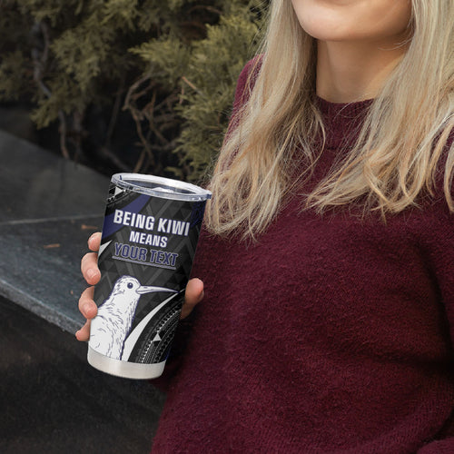 Personalised New Zealand Kiwi Tumbler Cup Silver Fern Tribal Pattern
