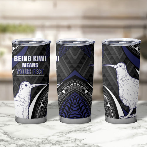 Personalised New Zealand Kiwi Tumbler Cup Silver Fern Tribal Pattern