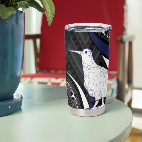 Personalised New Zealand Kiwi Tumbler Cup Silver Fern Tribal Pattern