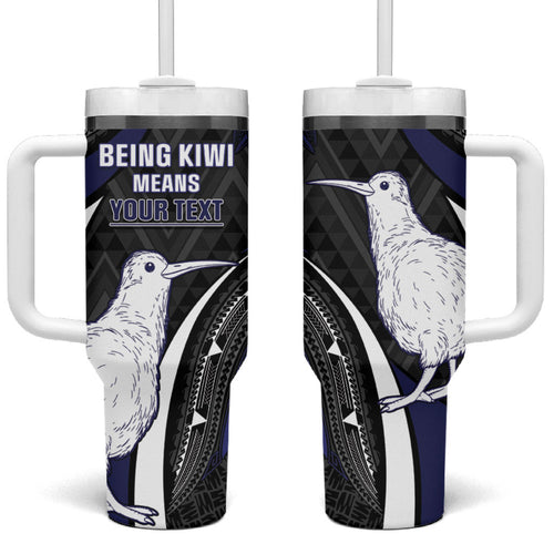 Personalised New Zealand Kiwi Tumbler With Handle Silver Fern Tribal Pattern