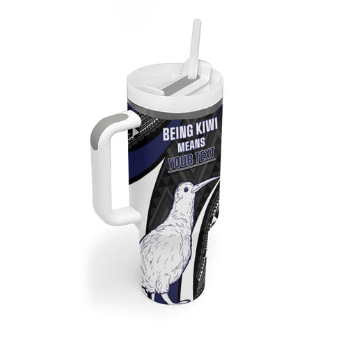 Personalised New Zealand Kiwi Tumbler With Handle Silver Fern Tribal Pattern