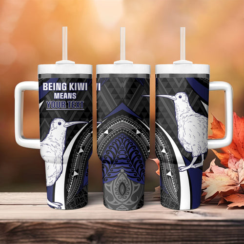 Personalised New Zealand Kiwi Tumbler With Handle Silver Fern Tribal Pattern