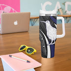 Personalised New Zealand Kiwi Tumbler With Handle Silver Fern Tribal Pattern