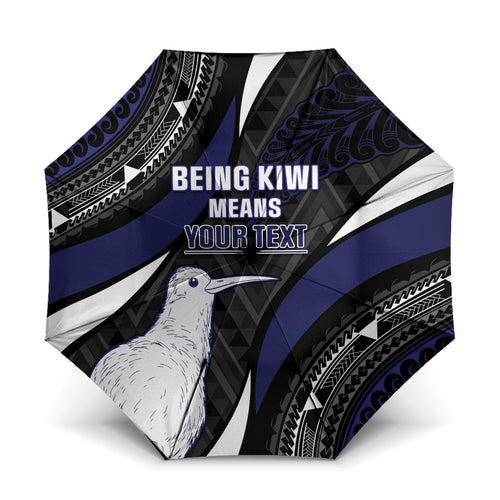Personalised New Zealand Kiwi Umbrella Silver Fern Tribal Pattern
