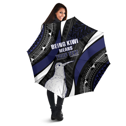 Personalised New Zealand Kiwi Umbrella Silver Fern Tribal Pattern
