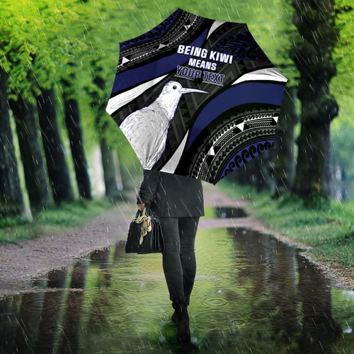 Personalised New Zealand Kiwi Umbrella Silver Fern Tribal Pattern