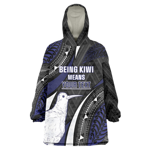 Personalised New Zealand Kiwi Wearable Blanket Hoodie Silver Fern Tribal Pattern