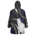 Personalised New Zealand Kiwi Wearable Blanket Hoodie Silver Fern Tribal Pattern
