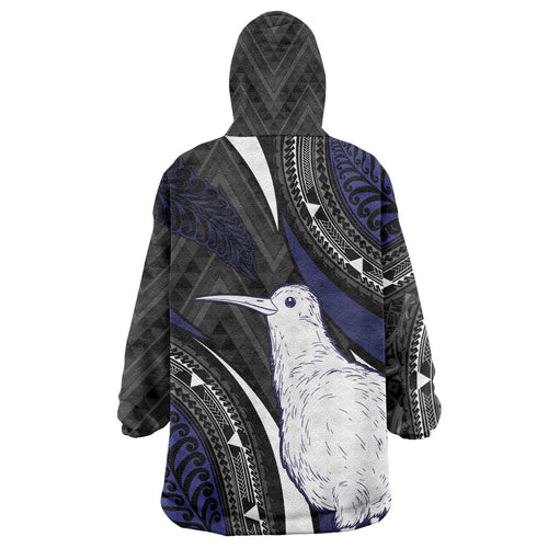 Personalised New Zealand Kiwi Wearable Blanket Hoodie Silver Fern Tribal Pattern