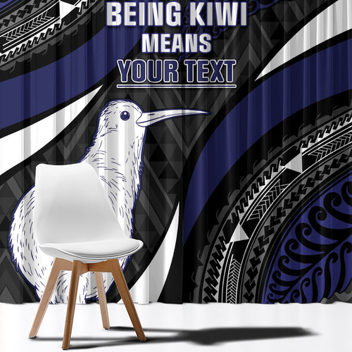 Personalised New Zealand Kiwi Window Curtain Silver Fern Tribal Pattern