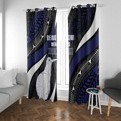 Personalised New Zealand Kiwi Window Curtain Silver Fern Tribal Pattern