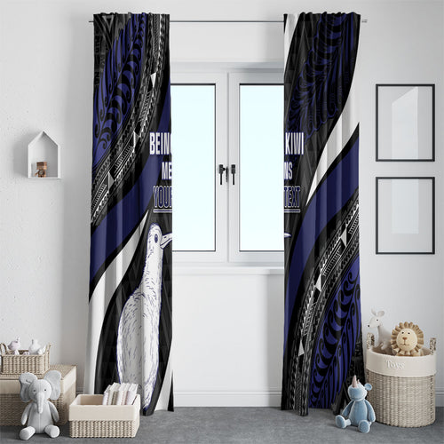 Personalised New Zealand Kiwi Window Curtain Silver Fern Tribal Pattern