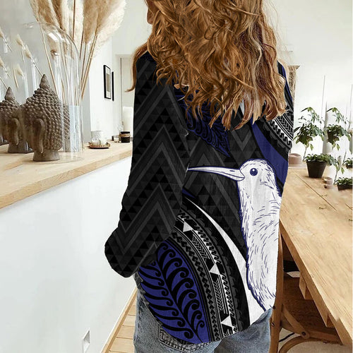Personalised New Zealand Kiwi Women Casual Shirt Silver Fern Tribal Pattern