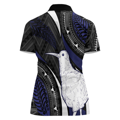 Personalised New Zealand Kiwi Women Polo Shirt Silver Fern Tribal Pattern