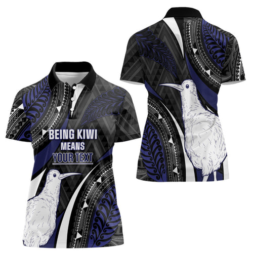 Personalised New Zealand Kiwi Women Polo Shirt Silver Fern Tribal Pattern
